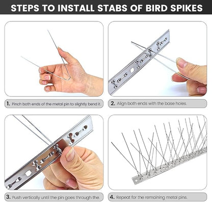 Ley's Stainless Steel Bird Spikes, 5.4 FT (5 Pack), Easy Install Metal Bird Deterrent Spikes Strip, Humane Pigeon & Small Bird Repellent for Roof, Fence, Balcony & Outdoor Protection
