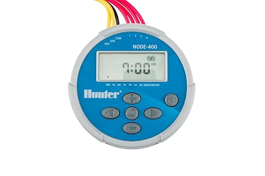 Hunter NODE-400 Battery Operated Sprinkler Timer, 4 Zone Waterproof Irrigation Controller for Valve Boxes, Easy Programming (Solenoid Not Included)