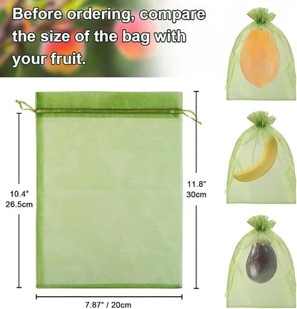 Shintop 100Pcs Fruit Protection Bags, 8x12 Inch Green Grape Netting Cover Drawstring Mesh Bags Pest Barrier for Fruit Trees Flower
