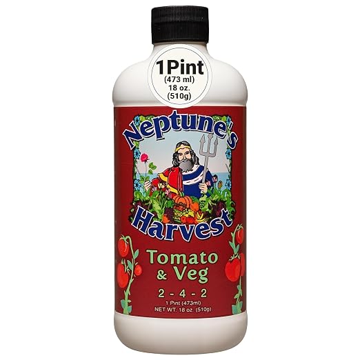 Neptune’s Harvest Organic Tomato & Vegetable Plant Fertilizer (2-4-2) - Liquid Plant Food w/Fresh Fish, Seaweed, Molasses, Yucca Extract, & Humic Acids - for Vegetable Garden (Pint)