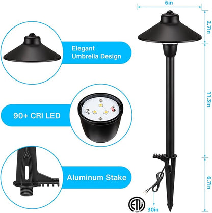 SUNVIE Low Voltage Pathway Lights 12V LED Landscape Path Lights 3000K Outdoor Waterproof Landscape Lighting 3W Aluminum Low Voltage Landscape Lights for Walkway Yard Garden ETL Listed Cord, 4 Pack