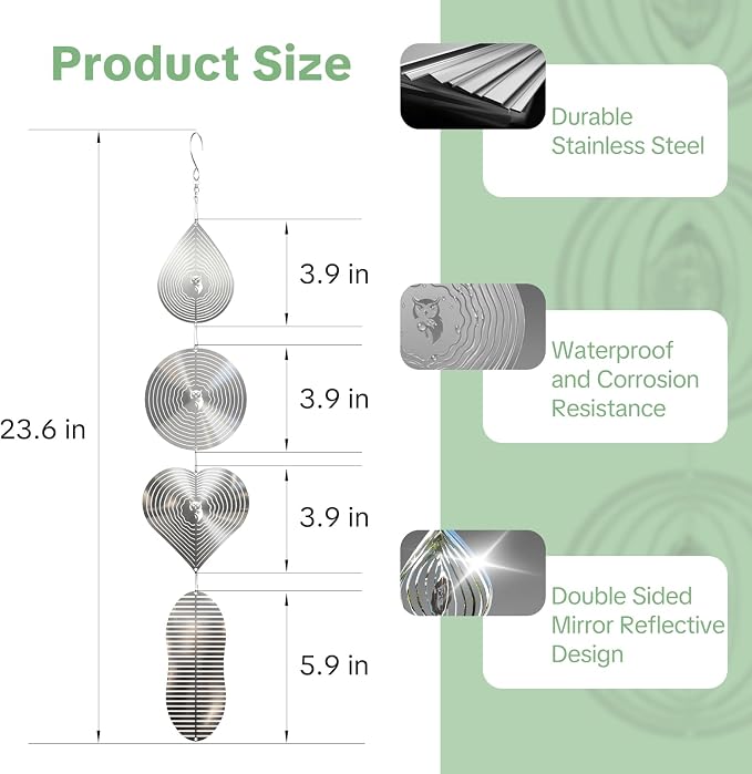 OFFO 304 Stainless Steel Bird Reflectors, Double-Sided Reflective 3D Bird Scare Devices, Outdoor Garden Decor for Patio Yard Porch Pool Window, 12 PCS