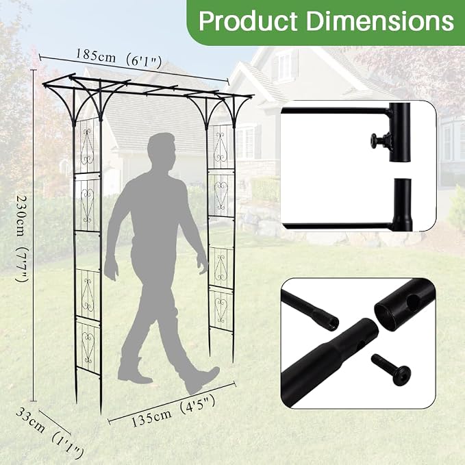 90" Garden Arbor Metal Arch Trellis for Climbing Plants | Outdoor Arbors Archway Pergola for Wedding Ceremony Party Decoration Flat Top Trellises for Rose Vine Backyard Lawn Patio
