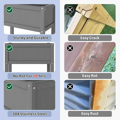 Raised Garden Bed with Drainage Hole Waterproof Small HDPE Elevated Planter Box with Legs Stable and Durable to Plant Herb Vegetable Flower,Patio,Balcony Outdoors/Indoors Gray