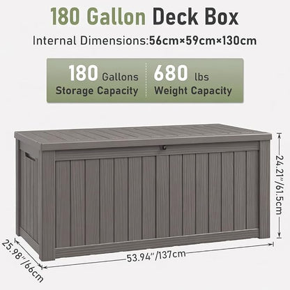 NUNU LAB 180 Gallon Outdoor Storage Box,Resin Large Sturdy Deck Box, Backyard Outside Storage Box Waterproof with Double Wall Panels,Package Delivery Garden Outdoor Hose