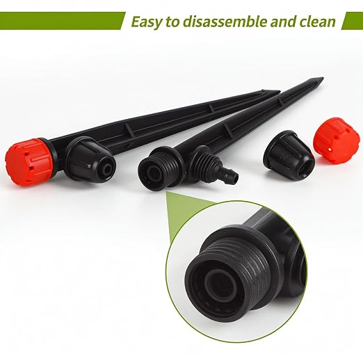 50pcs Drip Irrigation Emitters with Lock Barbed Drip Emitters for 1/4" Drip Irrigation Tubing 360 Degree Water Flow Adjustable Irrigation Drippers Drip Irrigation Heads for Garden Plants Flower