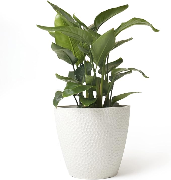 LA JOLIE MUSE Outdoor Indoor Tree Planters,14 Inch Large Planter Flower Pots,Modern Decorative White Planter Pot for House Plants,Honeycomb