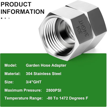 TAISHER 2PCS 304 Stainless Steel Garden Hose Adapter, 3/4" GHT Female x 3/4" GHT Female Swivel Garden Hose Connector with Washers
