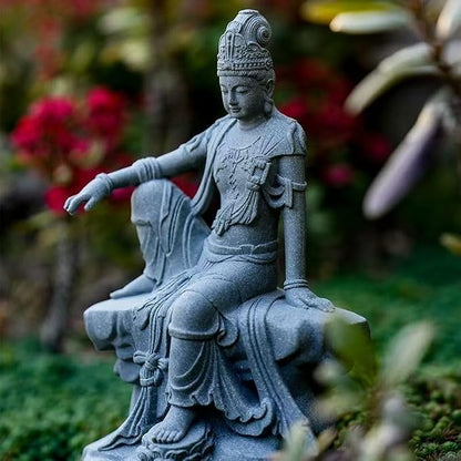 livelyfish Aquarium Buddha Statue Guanyin Buddha Sandstone Sculpture for Zen Garden Fish Tank Home Decor (M)