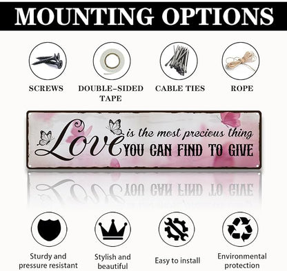 Garden Metal Tin Sign, Vintage Farmhouse Decor, Love Is the Most Precious Thing, Butterfly Wall Decor for Yard Fence Door Porch, Inspirational Indoor Outdoor Garden Decoration, 15.7 x 3.9 Inches