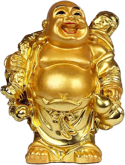 BRABUD Resin Laughing Buddha Figurines 2.5’’Height Gilting Buddha Statue Big 6 Set Gold
