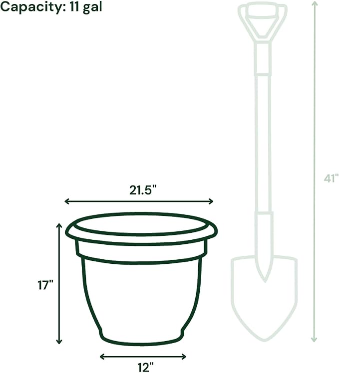 Bloem Ariana 20" Plastic Self-Watering Planter, Peppercorn, 2-Pack | Self-watering disk at the bottom of each pot that acts as a water wick and reservoir for optimal plant health