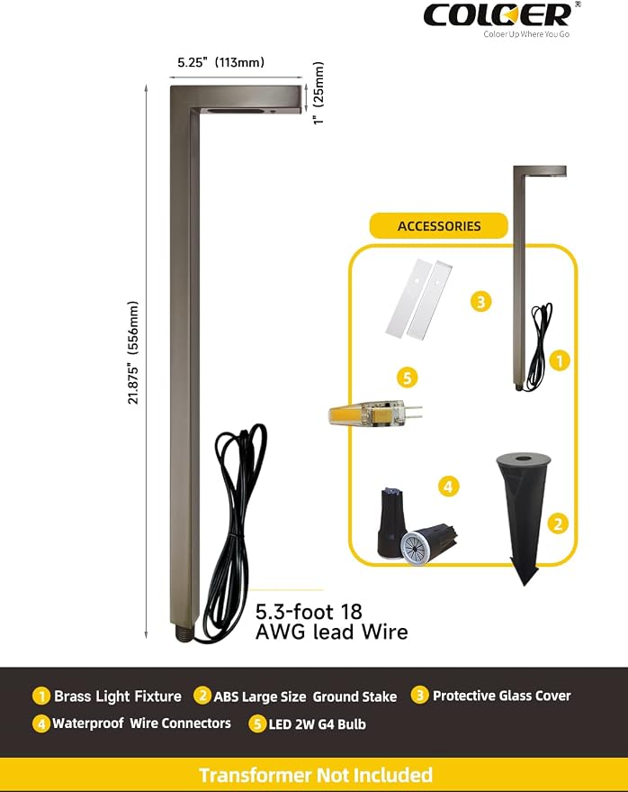 COLOER Brass Low Voltage Garden Lights Outdoor Waterproof 1-Pack with 3W LED G4 Bulb, Landscape Light for Outside, Pathway Lights for Yard,IP65 Waterproof Landscape Lighting(603B)