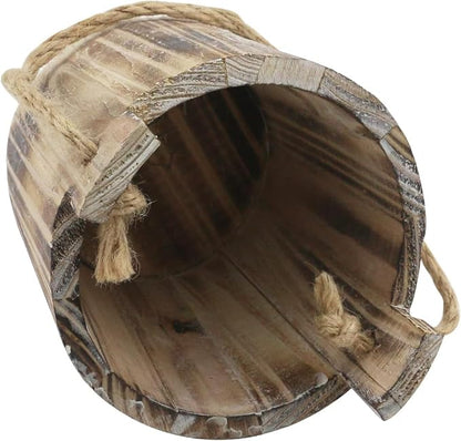 MY MIRONEY 20 OZ Plant Pots, Vintage Wooden Barrel Planter - Solid Rustic Garden Flower Pot with Metal Handles & Frame for Indoor Planter, Office Home Decor, Garden Home Plants, 5.12" x 3.82"