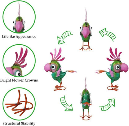 Metal Parrot Statue Outdoor Garden Decor,15" Bird Decor Yard Statue Decorations Outdoor,Funny Parrot Sculpture for Patio, Lawn, Backyard(Green and Pink)