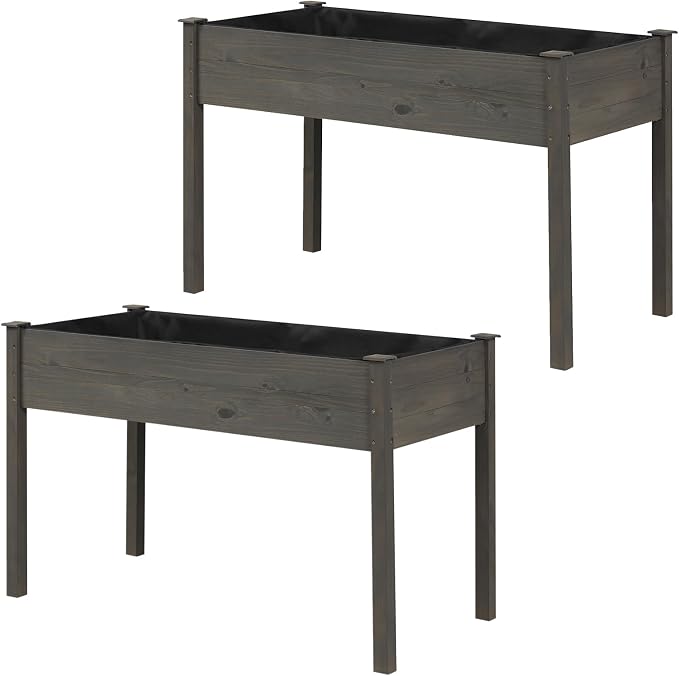 S AFSTAR Raised Garden Beds, 2 Pieces Elevated Wooden Planter Box, 47”L x 24”W x 30”H, Outdoor Gardening Planting Bed for Vegetables, Flowers & Herbs Grow, Great for Backyard, Patio, Lawn (Gray)