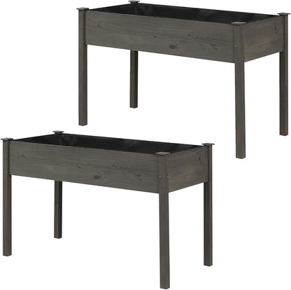 S AFSTAR Raised Garden Beds, 2 Pieces Elevated Wooden Planter Box, 47”L x 24”W x 30”H, Outdoor Gardening Planting Bed for Vegetables, Flowers & Herbs Grow, Great for Backyard, Patio, Lawn (Gray)