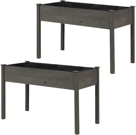 S AFSTAR Raised Garden Beds, 2 Pieces Elevated Wooden Planter Box, 47”L x 24”W x 30”H, Outdoor Gardening Planting Bed for Vegetables, Flowers & Herbs Grow, Great for Backyard, Patio, Lawn (Gray)