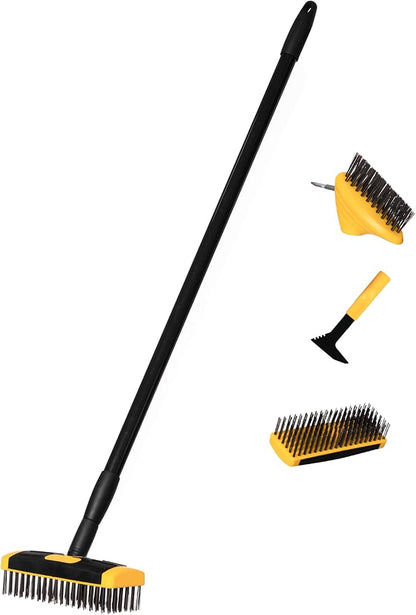 Gardenised 4-in-1 Durable Crack Weeder, Scraper, Moss & Debris Remover, and Cleaning Brush with 2 Replaceable Bristle Heads for Lawn, Patio, Driveway, Exterior Wall, and Yard Maintenance