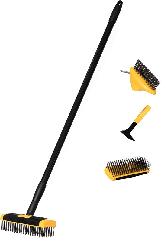 Gardenised 4-in-1 Durable Crack Weeder, Scraper, Moss & Debris Remover, and Cleaning Brush with 2 Replaceable Bristle Heads for Lawn, Patio, Driveway, Exterior Wall, and Yard Maintenance