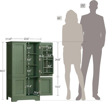 TEENFON 43" H Storage Cabinet with 4 Doors, Kitchen Cabinet with 6 Door Shelves, Kitchen Pantry Cabinets for Living Room, Dining Room, Bathroom, Forest Green