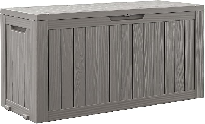 Outdoor Storage Box, 82 Gallon Resin Deck Boxes Outdoor Waterproof For Patio Furniture, Garden Tools, Pool Supplies, Lockable And UV Resistant (Striped Gray)