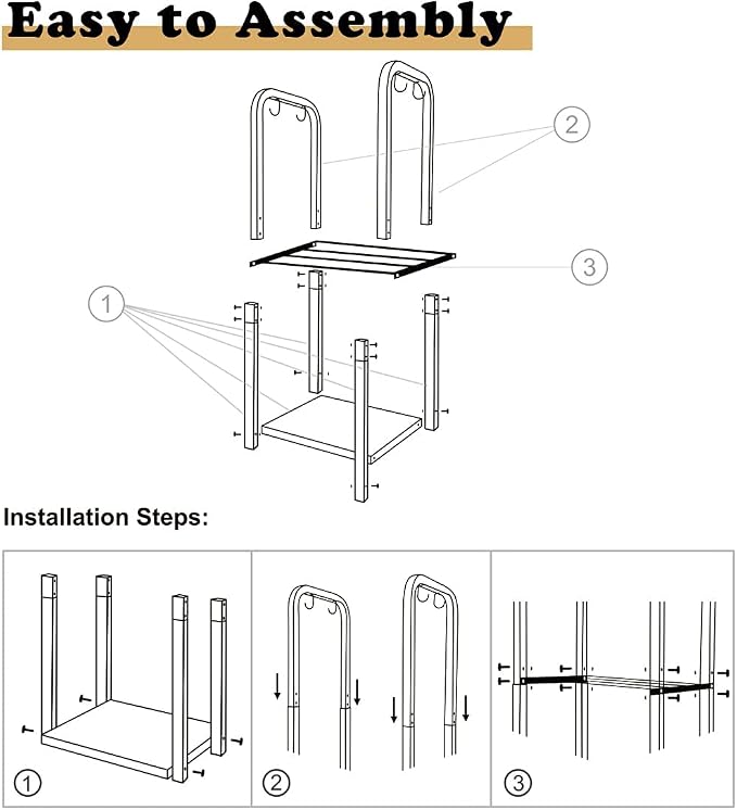 2-Tier Fireplace Firewood Rack Holder for Indoor Outdoor, Small Fire Wood Holder Log Storage Stacker Stand for Patio, Black(Without Wheels)