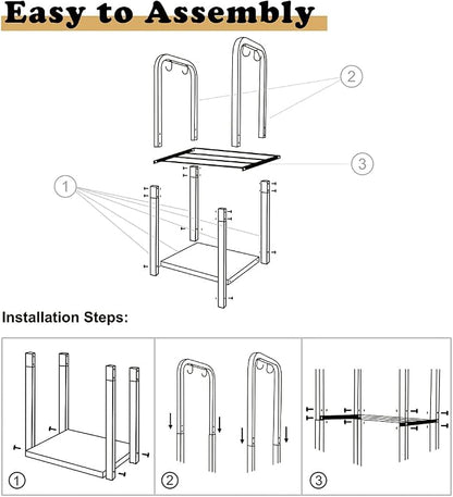 2-Tier Fireplace Firewood Rack Holder for Indoor Outdoor, Small Fire Wood Holder Log Storage Stacker Stand for Patio, Black(Without Wheels)