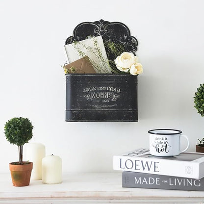All Chic Black Metal Wall Planter - Outdoor Indoor Hanging Rustic Mount for Farmhouse Decor