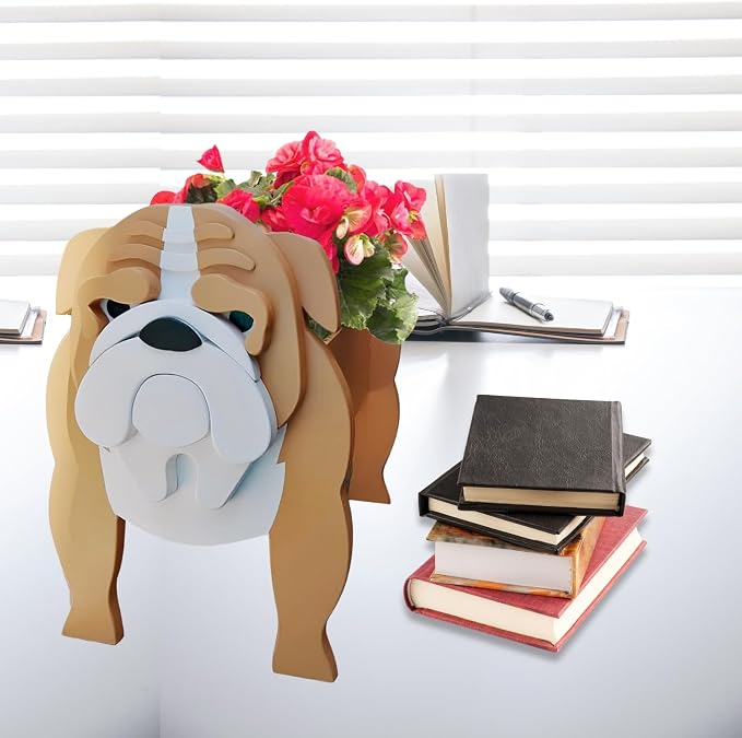 English Bull Dog Planter Plant Pots, 9.45 x 7.48 x 10.36 Inches | Cute Animal Shaped Plant Pot, Gifts for Women & Pet Lovers, Indoor Outdoor Garden Home Office Decor