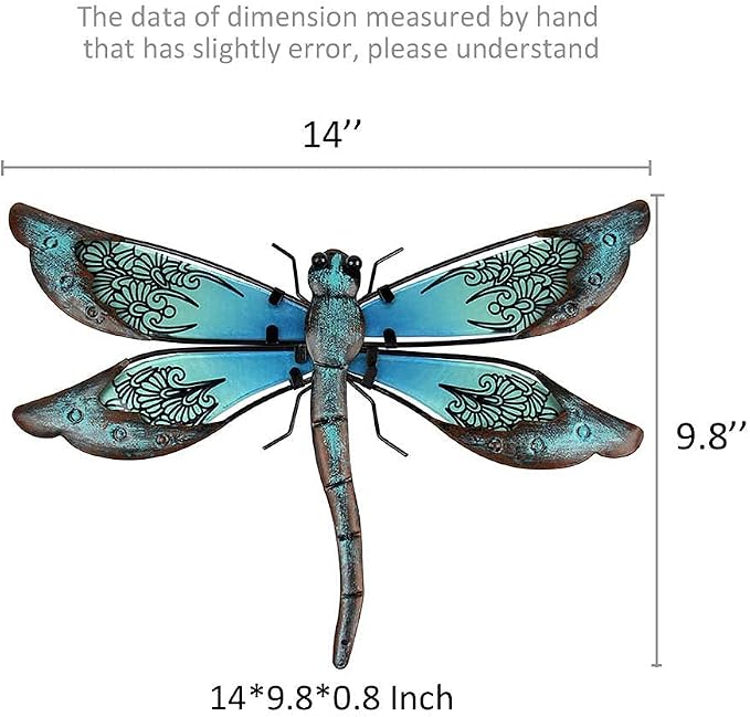 LIFFY Metal Dragonfly Wall Decor - Outdoor Garden Art for Patio, Living Room, Bedroom - Dragonfly Gifts (14inch, Metal & Glass)