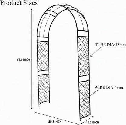 SCENDOR Metal Garden Arch with Lattice Side Panels 88.6" H x 50.8" W– Heavy-Duty Arbor for Climbing Roses, Vines, and Outdoor Patio, Lawn, Backyard, Wedding Decor (Black)