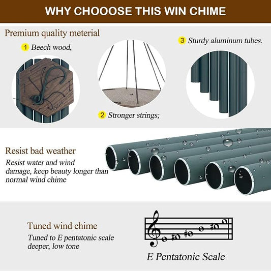 Sympathy Wind Chimes Outdoor Deep Tone,36Inch Melody Wind Chimes Large with 6 Heavy Tubes Tuned Bass Tone,Memorial Windchimes Personalized for Mother Father,Garden Decor Chime,Forest Green