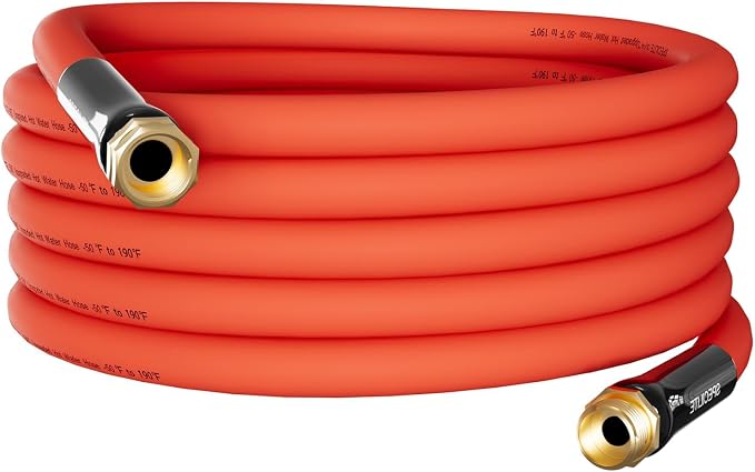 SPECILITE 3/4" Hot/Cold Garden Water Hose 25ft, -50℉-190℉,Flexible & Lightweight With 3/4" Brass Fittings for Yard, Outdoor, Farm, Red