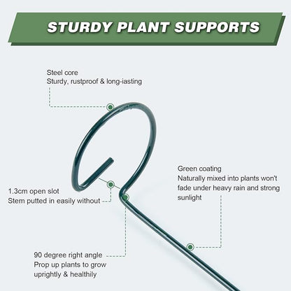 20 Pack 16 Inch Plant Support Stakes for Outdoor Plants and Indoor Flowers | Includes 24 Twist Ties, Sturdy metal, Rust-proof, Supports Hibiscus, Sunflower, Red Hot Poker, Hydrangea, Tomato, and more