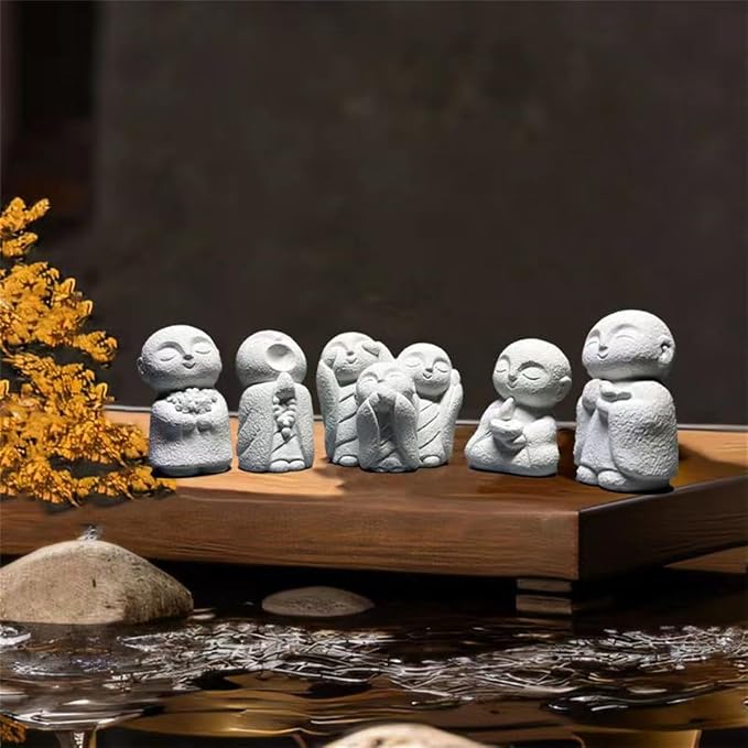 livelyfish Japanese Monk Statue Praying Zen Sandstone Mini Buddha Statues Asian Garden Sculptures for Wealth Good Luck Feng Shui Home Decor, J