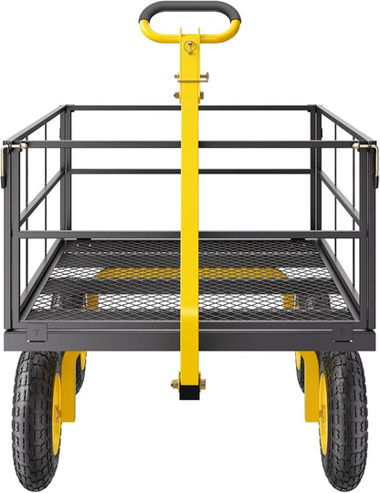 VEVOR 1400 Lbs Steel Garden Cart, Heavy Duty Pullable Garden Wagon Yard Cart, 2 in 1 Outdoor Metal Utility Wagon Yard Trailer with 13" All Terrain Tires, Mesh Removable Sides and 180°Rotating Handle