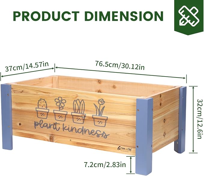 Raised Garden Bed for Kids - 30”L*16”W*13”H Elevated Wooden Planter Box Stand, Backyard, Patio, Balcony w/Bed Liner, 170lb Capacity (Blue)