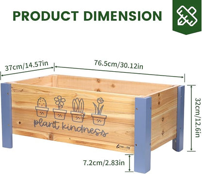 Raised Garden Bed for Kids - 30”L*16”W*13”H Elevated Wooden Planter Box Stand, Backyard, Patio, Balcony w/Bed Liner, 170lb Capacity (Blue)