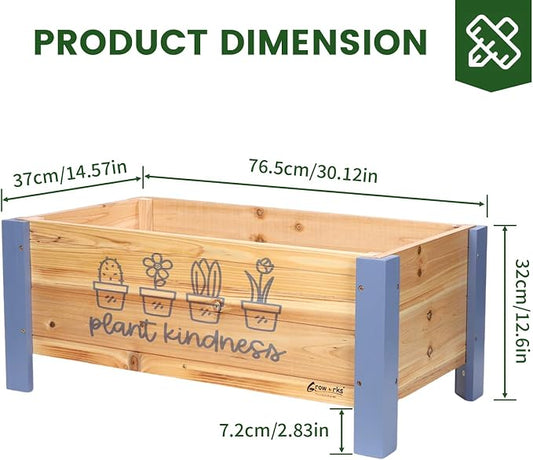 Raised Garden Bed for Kids - 30”L*16”W*13”H Elevated Wooden Planter Box Stand, Backyard, Patio, Balcony w/Bed Liner, 170lb Capacity (Blue)