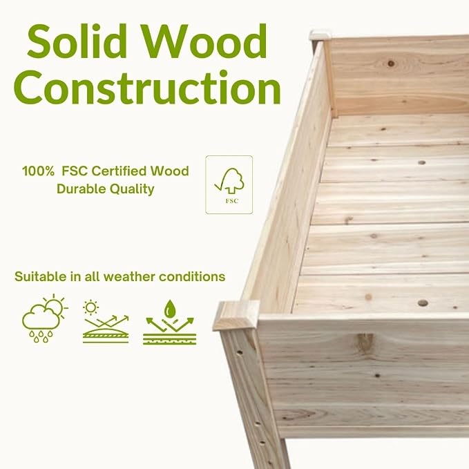 BTExpert 4ft Wooden Raised Garden Bed with Legs, 48x24x30in Elevated Planter Box Stand for Vegetable Flower Backyard, Patio, Balcony Large Wood Raised Beds Liner Outdoor - 30 in Height