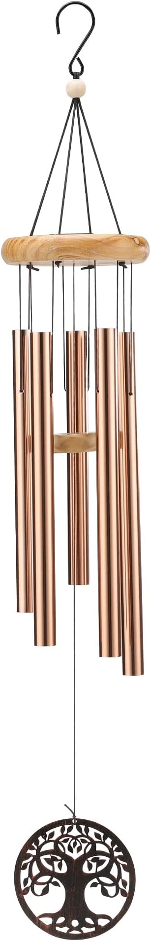 Solar Wind Chimes Outdoor with Glass and Copper (Circular Tree of Life)