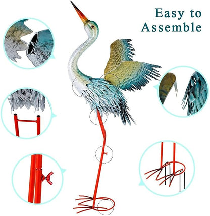 40" Metal Crane Garden Statue, Large Outdoor Heron Sculpture,Rust-Proof Garden Sculptures & Statues,Yard Art for Patio & Backyard