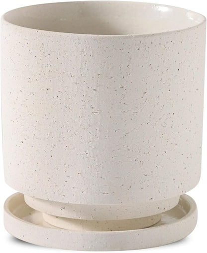 Nihow Ceramic Plant Pot Drainage Hole & Saucer for Indoor Plants, 5.7 Inch | White, Cylinder Planters, Art Modem Design, Home Garden Patio Office