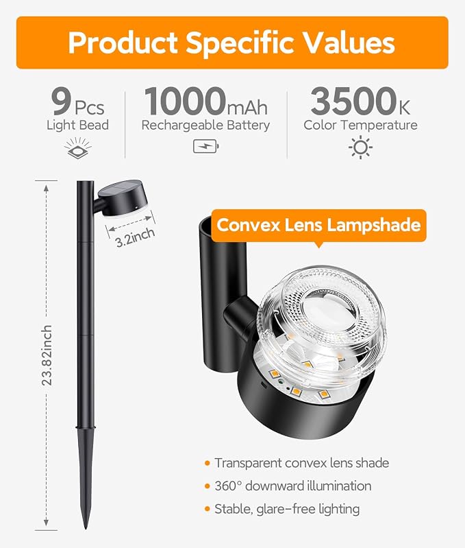 ELECLINK 8 Pack Solar Pathway Lights Outdoor, Adjustable Solar Powered Garden Lights with Bigger LED Lens, Auto On/Off Outdoor Waterproof Solar Lights for Yard Patio Lawn Sidewalk Walkway Driveway
