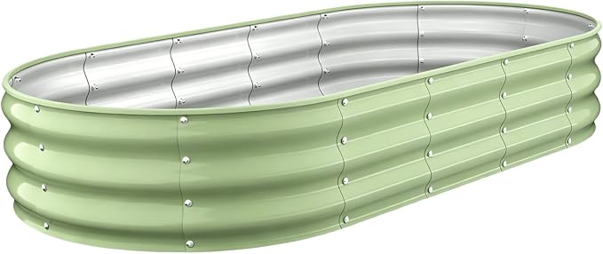 Galvanized Raised Garden Bed Outdoor, 6x3x1FT Metal Heavy Duty Planter Boxes for Gardening, Easy Assemble Bottomless Big Oval Plant Container Kit for Vegetable, Flower, Fruit, Tomatoes, Green