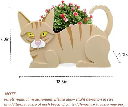 Yellow Cat Planter Pots, 12.5 x 5.6 x 7.8 Inches | Cat Flower Pot, Cute Animal Shaped Plant Pot, Gifts for Women & Pet Lovers, Indoor Outdoor Garden Home Office Decor