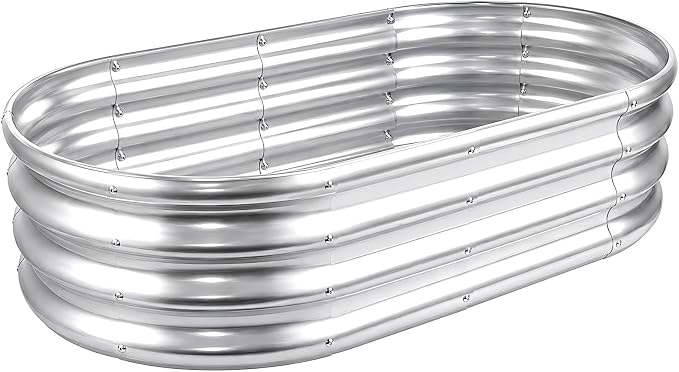 Garden Raised Garden Bed Kits, 4×2×1 FT Galvanized Raised Garden Bed for Vegetables Flowers Ground Planter Box-Modern, Metal Planter Box for Vegetables, Flowers, Herbs, Classic Silver