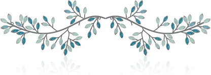 Hotop 2 Pieces Metal Tree Leaf Wall Decor Vine Olive Branch Leaf Wall Art Wrought Iron Scroll Sculptures Above the Bed, Living Room, Outdoor Decoration(Classic Style,Teal)