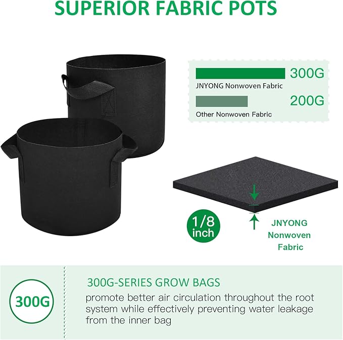 JNYONG 24-Pack 10 Gallon Thickened Non-Woven Grow Bags, Aeration Fabric Pots with Handles